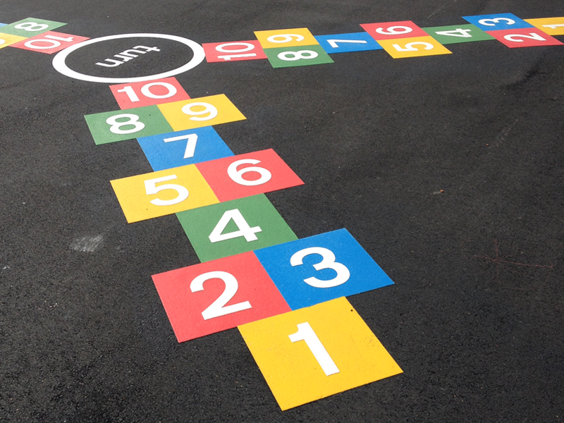 Colourful playground surface markings